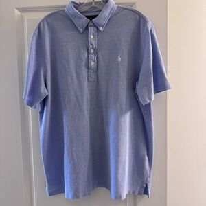 Polo Ralph Lauren Knit Oxford Shirt XXL Blue Button-Down Collar Short Sleeve